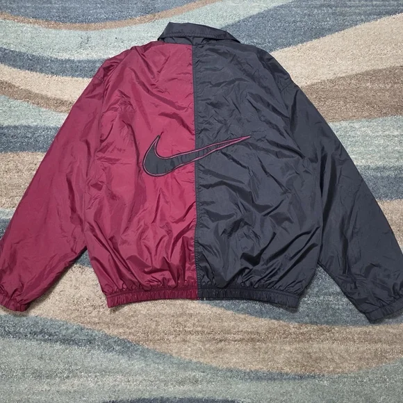 Nike Men’s Windbreaker Jacket Burgundy & Black Half-Zip Logo Size Large Vintage